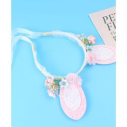 Babyhug Free Size Hair Band With Floral & Bunny Ear Applique With String - White & Pink