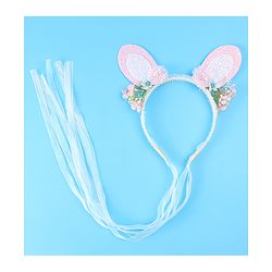 Babyhug Free Size Hair Band With Floral & Bunny Ear Applique With String - White & Pink