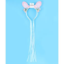 Babyhug Free Size Hair Band With Floral & Bunny Ear Applique With String - White & Pink