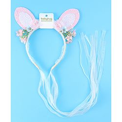 Babyhug Free Size Hair Band With Floral & Bunny Ear Applique With String - White & Pink