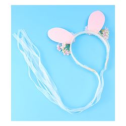 Babyhug Free Size Hair Band With Floral & Bunny Ear Applique With String - White & Pink