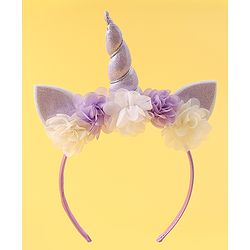 Babyhug Free Size Hair Band With Unicorn & Floral Applique - Purple