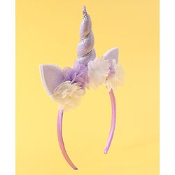 Babyhug Free Size Hair Band With Unicorn & Floral Applique - Purple