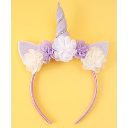Babyhug Free Size Hair Band With Unicorn & Floral Applique - Purple