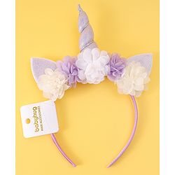 Babyhug Free Size Hair Band With Unicorn & Floral Applique - Purple
