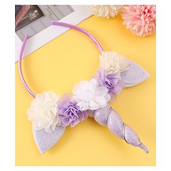 Babyhug Free Size Hair Band With Unicorn & Floral Applique - Purple