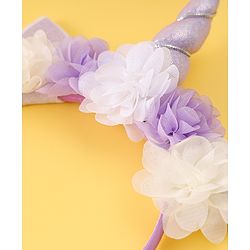 Babyhug Free Size Hair Band With Unicorn & Floral Applique - Purple