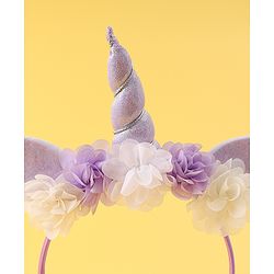 Babyhug Free Size Hair Band With Unicorn & Floral Applique - Purple