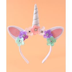 Babyhug Free Size Hair Band With Unicorn & Floral Applique - Multicolour