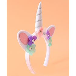 Babyhug Free Size Hair Band With Unicorn & Floral Applique - Multicolour