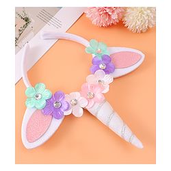 Babyhug Free Size Hair Band With Unicorn & Floral Applique - Multicolour