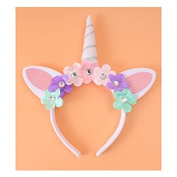 Babyhug Free Size Hair Band With Unicorn & Floral Applique - Multicolour