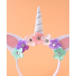 Babyhug Free Size Hair Band With Unicorn & Floral Applique - Multicolour