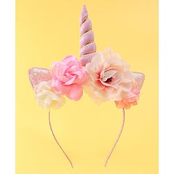 Babyhug Free Size Hair Band With Unicorn & Floral Applique - Multicolour
