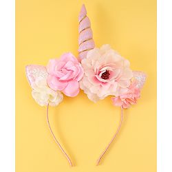 Babyhug Free Size Hair Band With Unicorn & Floral Applique - Multicolour