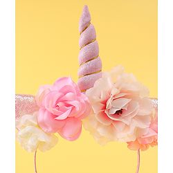 Babyhug Free Size Hair Band With Unicorn & Floral Applique - Multicolour