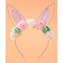Babyhug Free Size Hair Band With Bunny Ear & Floral Applique - Multicolour