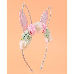 Babyhug Free Size Hair Band With Bunny Ear & Floral Applique - Multicolour