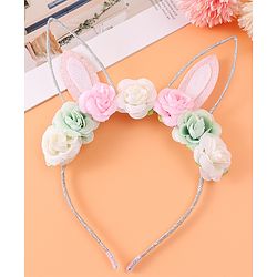 Babyhug Free Size Hair Band With Bunny Ear & Floral Applique - Multicolour