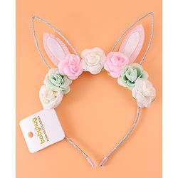 Babyhug Free Size Hair Band With Bunny Ear & Floral Applique - Multicolour
