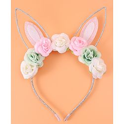 Babyhug Free Size Hair Band With Bunny Ear & Floral Applique - Multicolour