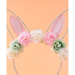 Babyhug Free Size Hair Band With Bunny Ear & Floral Applique - Multicolour