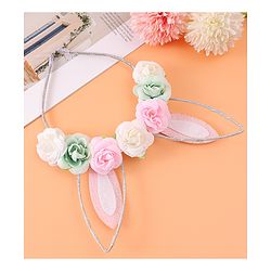 Babyhug Free Size Hair Band With Bunny Ear & Floral Applique - Multicolour