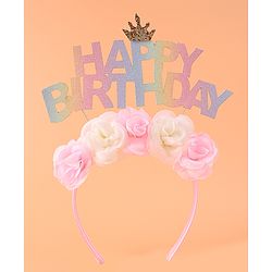 Babyhug Free Size Hair Band With Happy Birthday Text & Floral Applique - Multicolour
