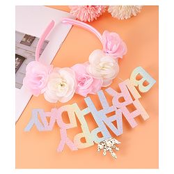 Babyhug Free Size Hair Band With Happy Birthday Text & Floral Applique - Multicolour