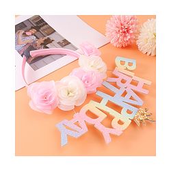 Babyhug Free Size Hair Band With Happy Birthday Text & Floral Applique - Multicolour