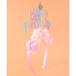 Babyhug Free Size Hair Band With Happy Birthday Text & Floral Applique - Multicolour