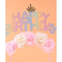 Babyhug Free Size Hair Band With Happy Birthday Text & Floral Applique - Multicolour
