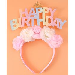 Babyhug Free Size Hair Band With Happy Birthday Text & Floral Applique - Multicolour