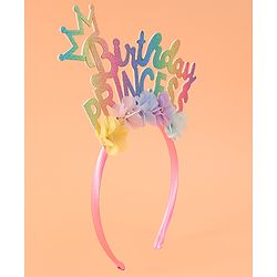 Babyhug Free Size Hair Band With Birthday Princess Text & Floral Applique - Multicolour