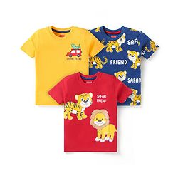 Babyhug Cotton Knit Half Sleeves T-Shirts with Animal Prints Pack of 3 - Red Yellow & Blue