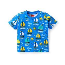 Babyhug Cotton Knit Half Sleeves Shorts Night Suit With Beach Theme Print - Blue