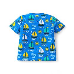 Babyhug Cotton Knit Half Sleeves Shorts Night Suit With Beach Theme Print - Blue
