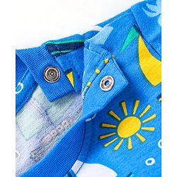 Babyhug Cotton Knit Half Sleeves Shorts Night Suit With Beach Theme Print - Blue