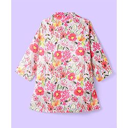 Babyhug Cotton Woven Full Sleeves Floral Printed Kurta with Solid Colour Dhoti Set - Pink & White