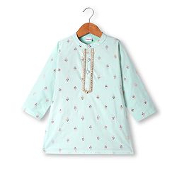 Babyhug Cotton Woven Full Sleeves Kurta Dhorti Set with Floral Embroidery - Sea Green