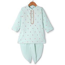 Babyhug Cotton Woven Full Sleeves Kurta Dhorti Set with Floral Embroidery - Sea Green