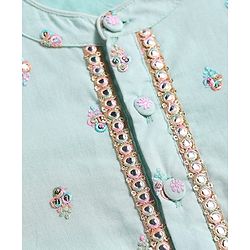 Babyhug Cotton Woven Full Sleeves Kurta Dhorti Set with Floral Embroidery - Sea Green