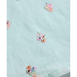 Babyhug Cotton Woven Full Sleeves Kurta Dhorti Set with Floral Embroidery - Sea Green