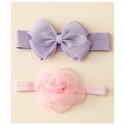 Babyhug Free Size Headbands With Floral & Bow Applique Pack Of 2 - Purple & Pink