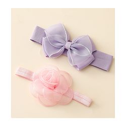 Babyhug Free Size Headbands With Floral & Bow Applique Pack Of 2 - Purple & Pink