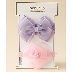 Babyhug Free Size Headbands With Floral & Bow Applique Pack Of 2 - Purple & Pink