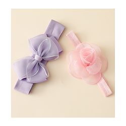 Babyhug Free Size Headbands With Floral & Bow Applique Pack Of 2 - Purple & Pink
