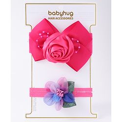 Babyhug Free Size Headbands With Floral Applique Pack Of 2 - Fuchsia