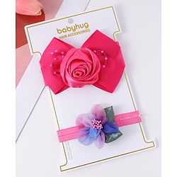 Babyhug Free Size Headbands With Floral Applique Pack Of 2 - Fuchsia