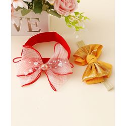 Babyhug Free Size Headbands With Bow Applique Pack Of 2 - Red & Gold